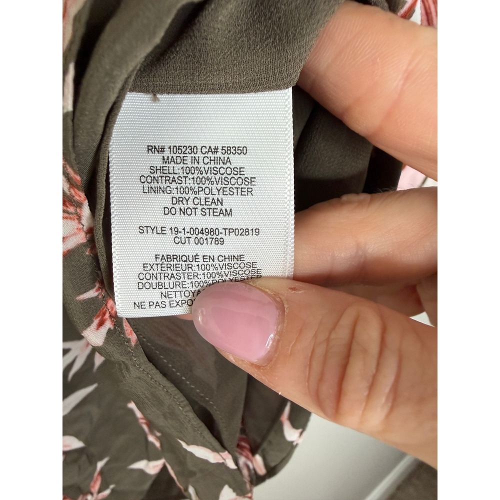 Joie Floral Button Front‎ Blouse Olive Green Pink Quiet Luxury - Picture 9 of 10